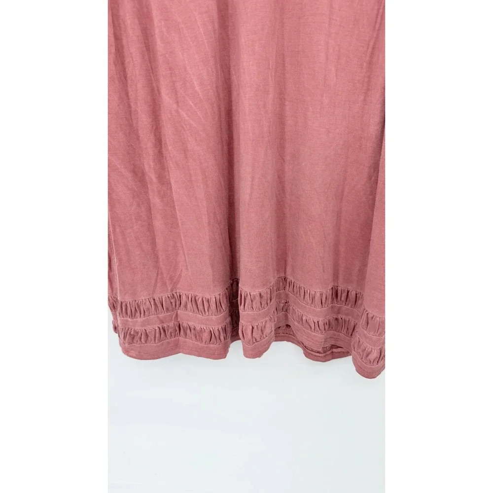 POL Tunic Top Lace Shoulder Smocked Detail Oversized Boho Chic Pink SM** - Picture 7 of 12